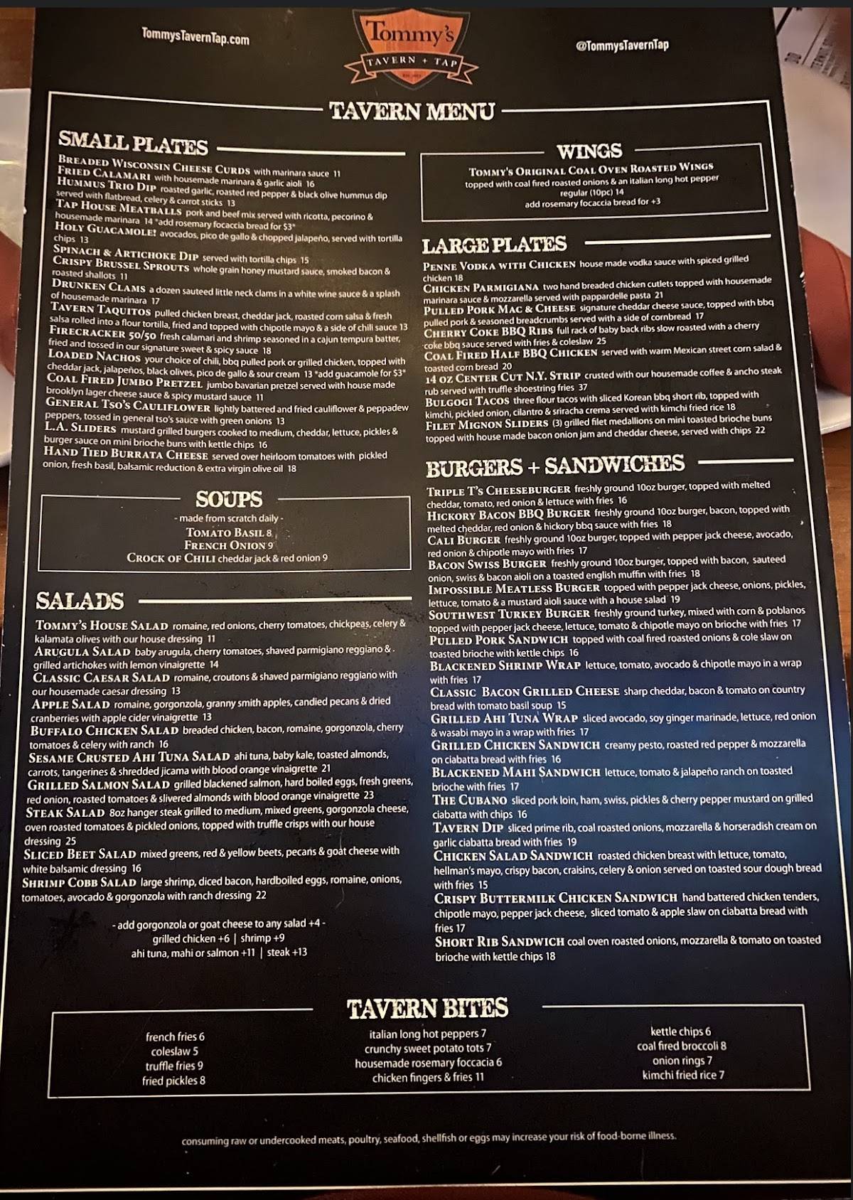 Menu at Tommys Tavern + Tap pub & bar, Clifton