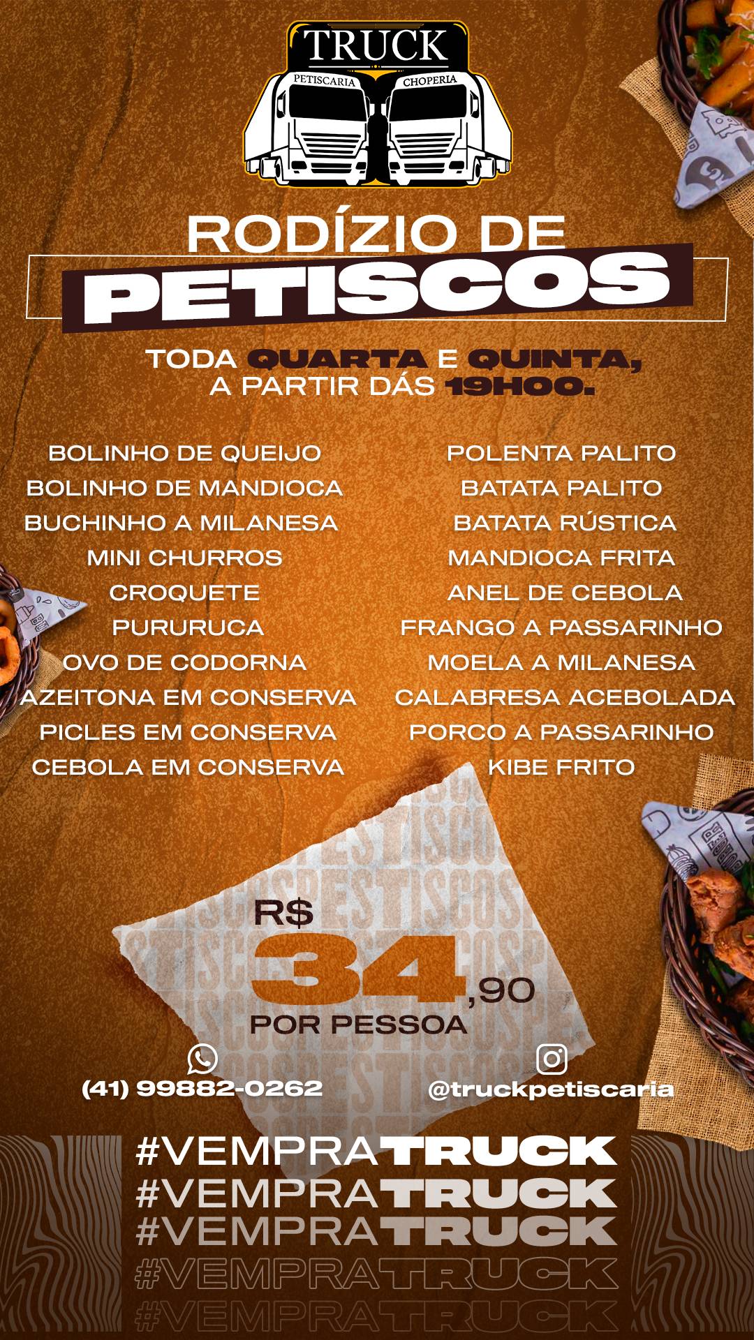 Truck Petiscaria e Choperia cardápio