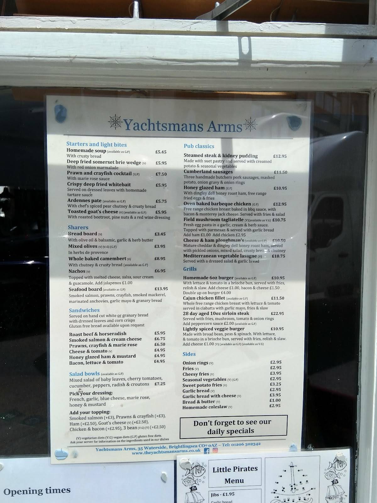 yachtsmans arms brightlingsea menu