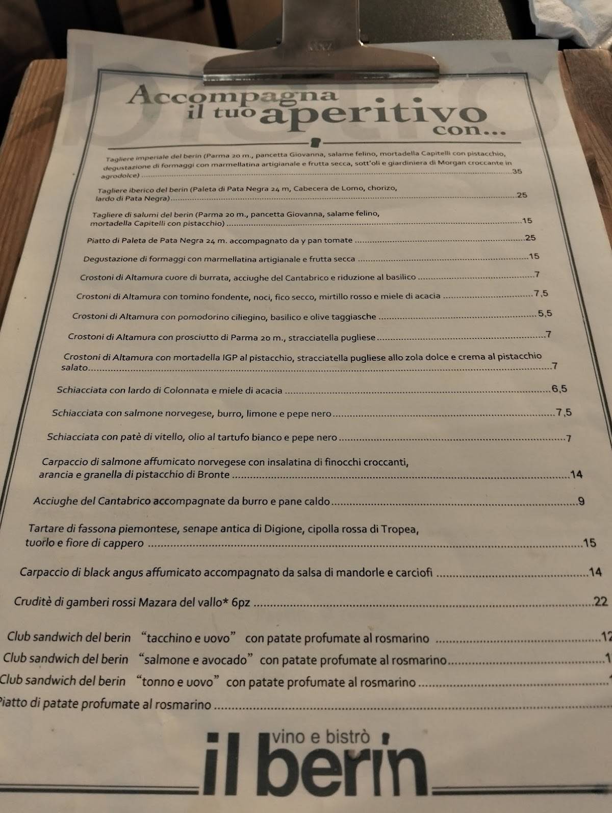 Menu di il berin 