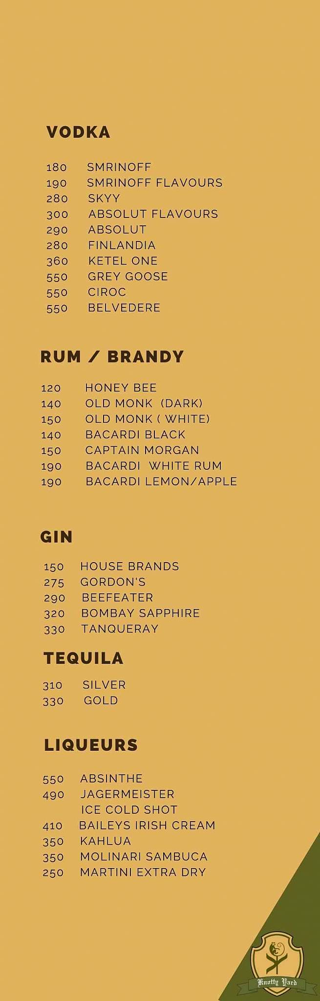 Knotty Yard Dining - Cafe & Lounge Bar menu