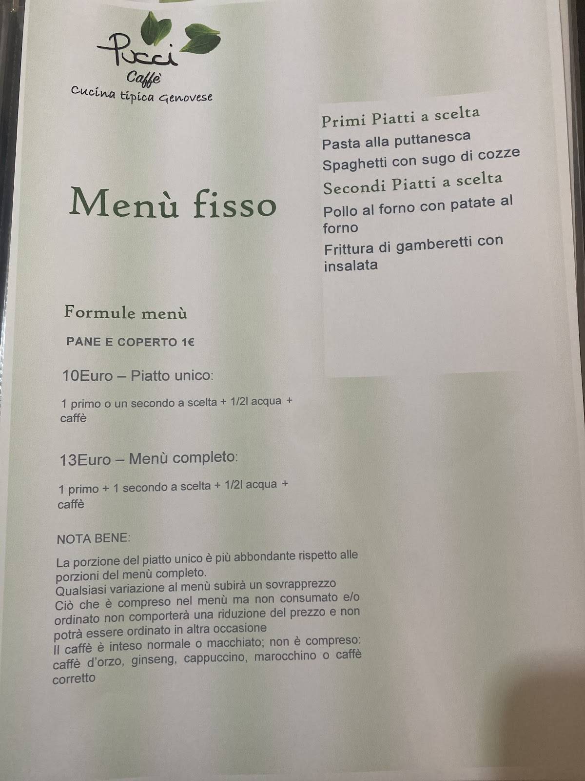 Menu di Pucci caffè 