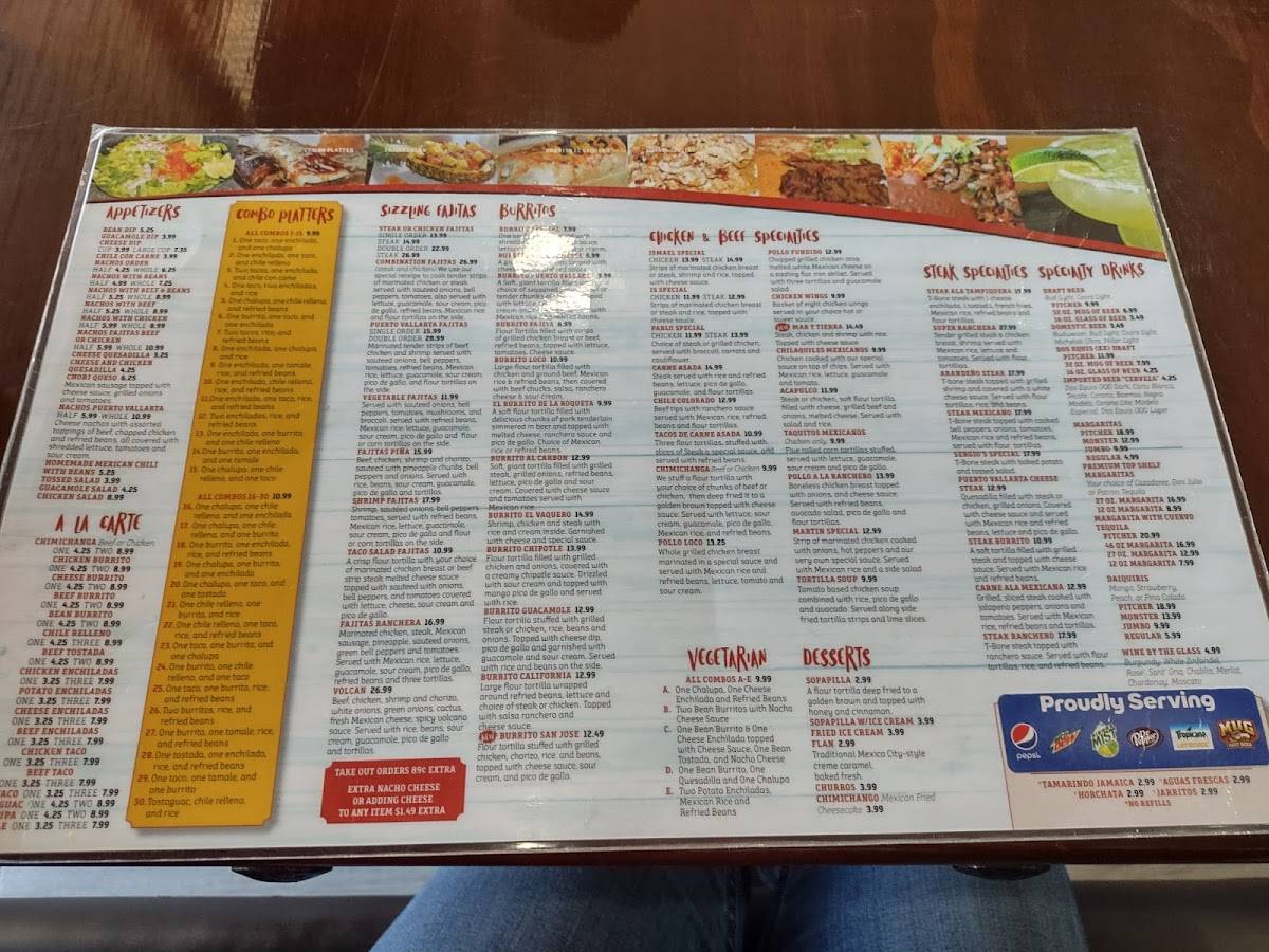 Menu at Puerto Vallarta restaurant, Greenwood, 893 E Main St