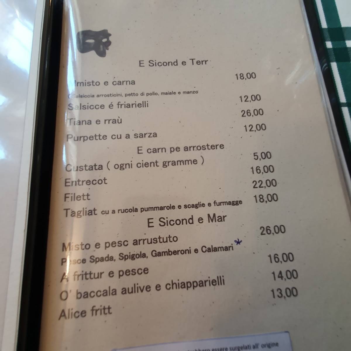 Menu di Pullecenella (Pulcinella) 