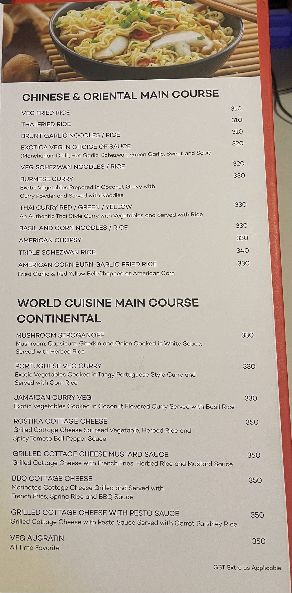 ROSE WOOD RESTAURANT menu