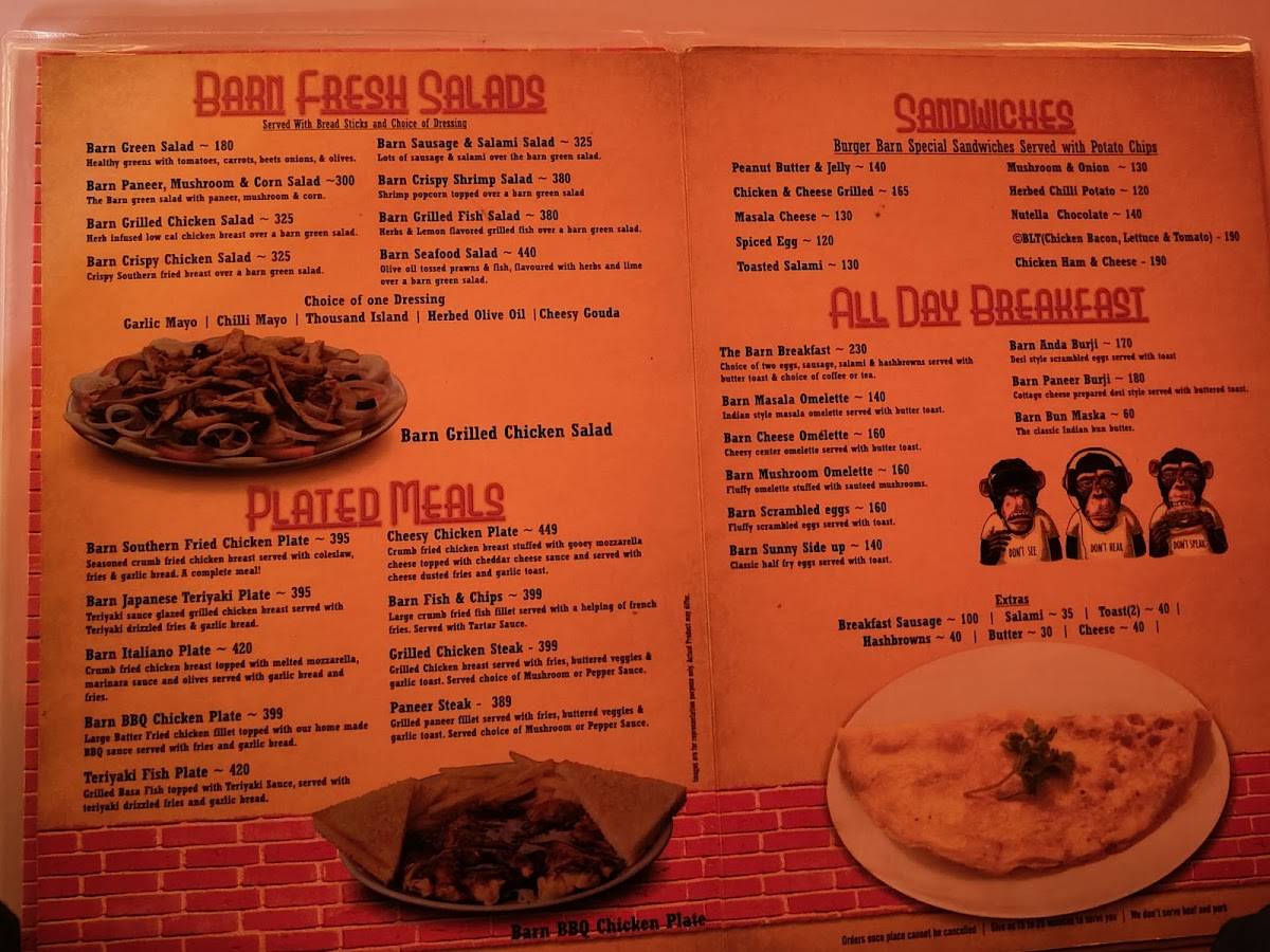 The Burger Barn Cafe menu