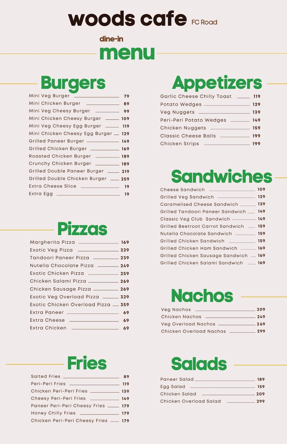 Woods Cafe menu