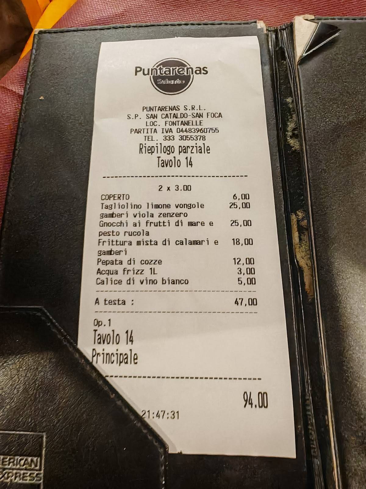 Menu di Puntarenas Salento 