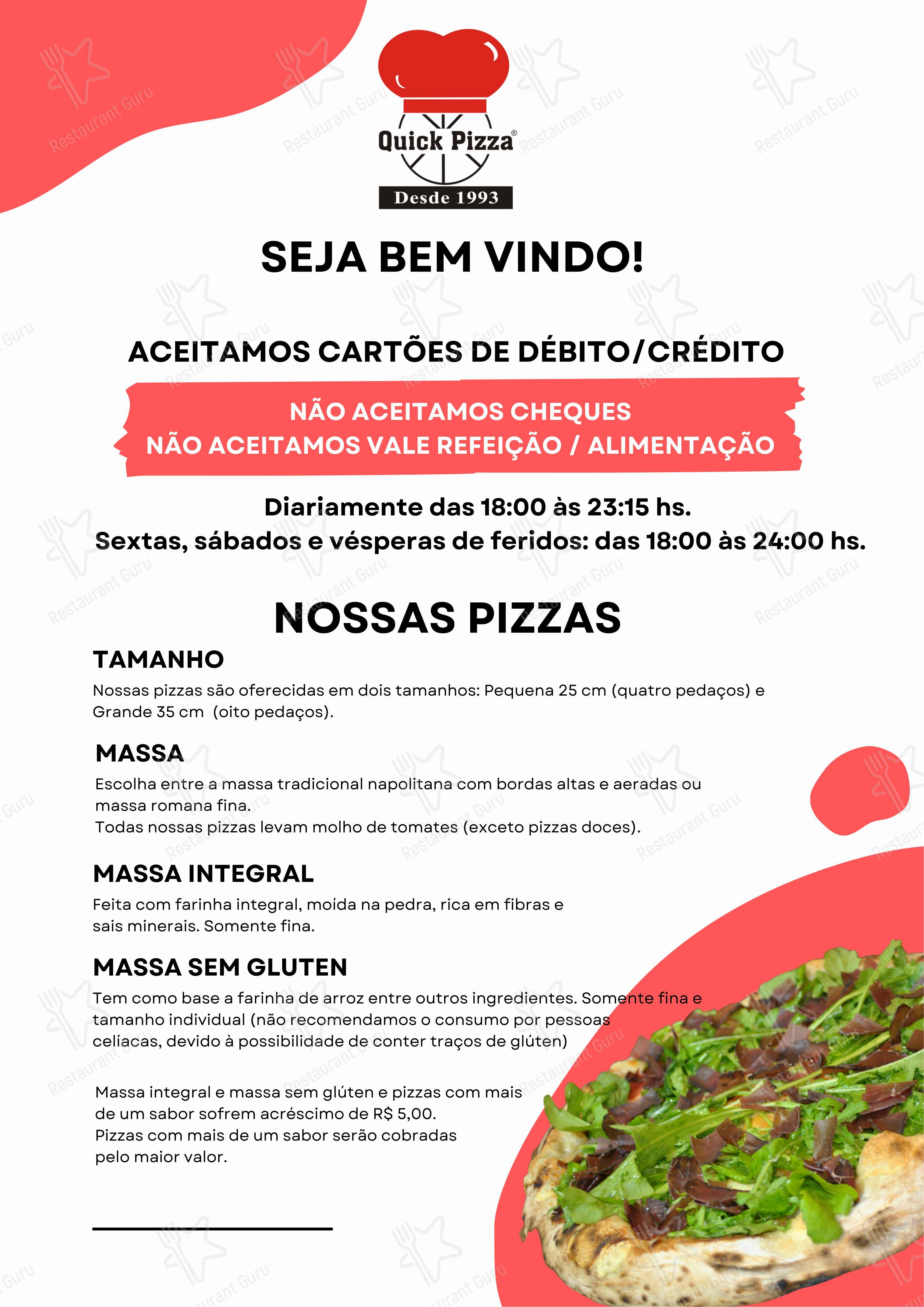 Menu bar para Quick Pizza restaurante