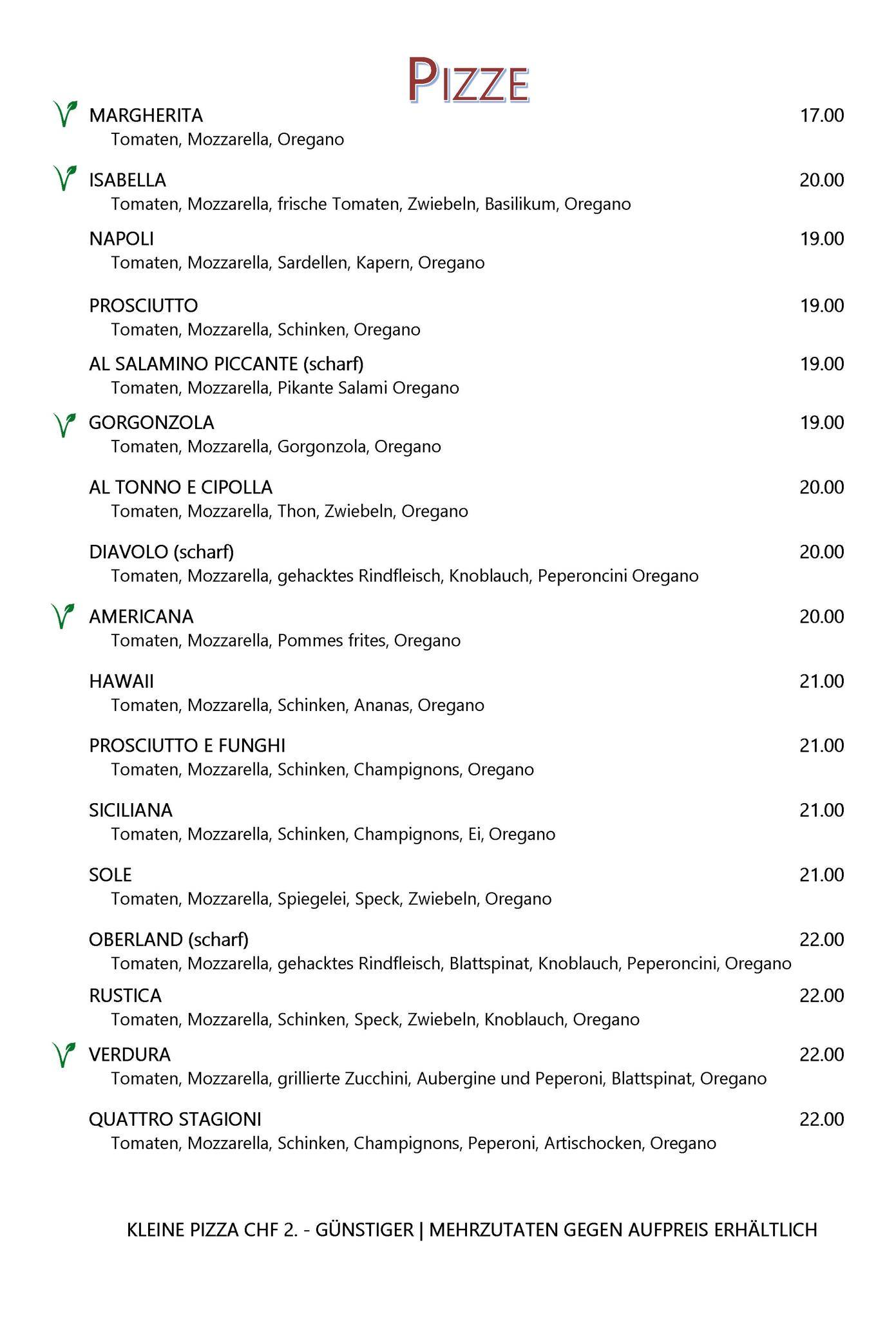 Menu di Restaurant Sonne Rüti ZH 