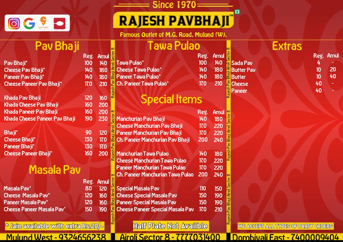 RAJESH PAV BHAJI(Famous outlet of Mulund) menu