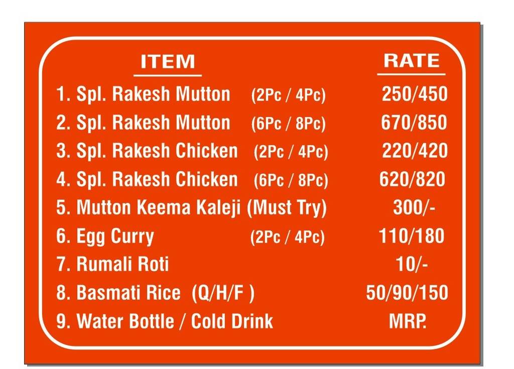 RAKESH MUTTON menu