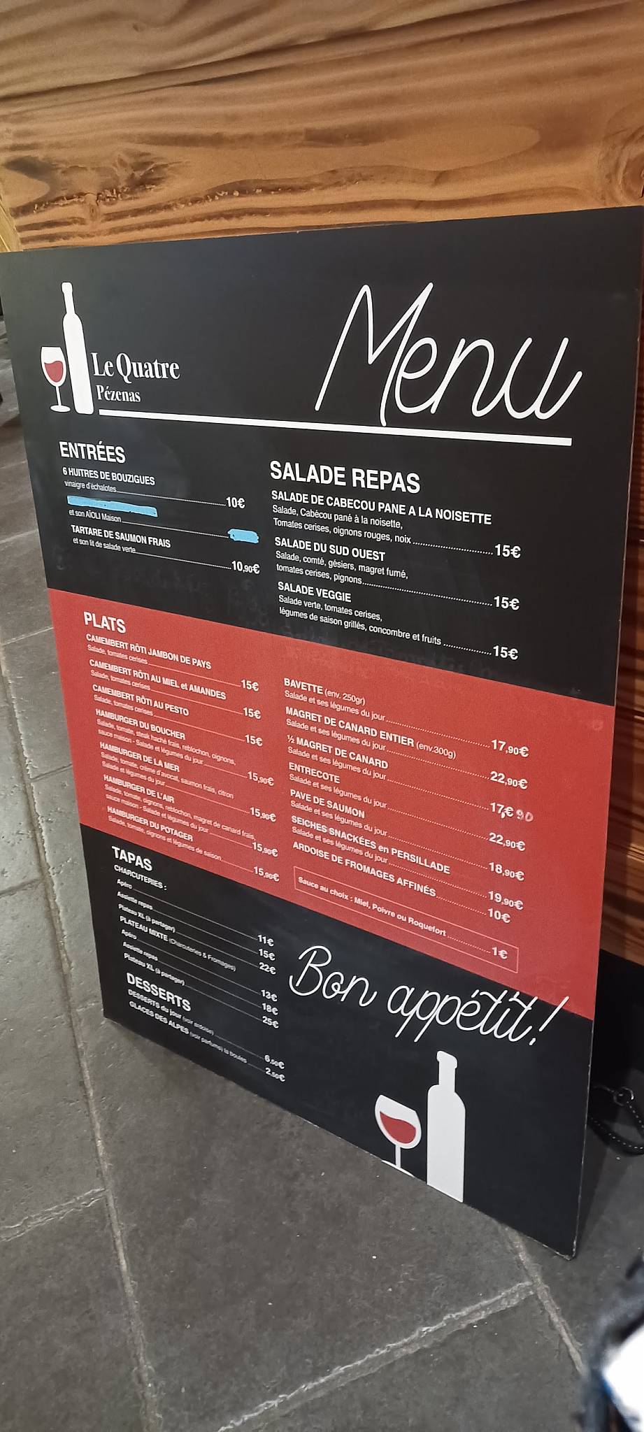 Menu de Au Quatre