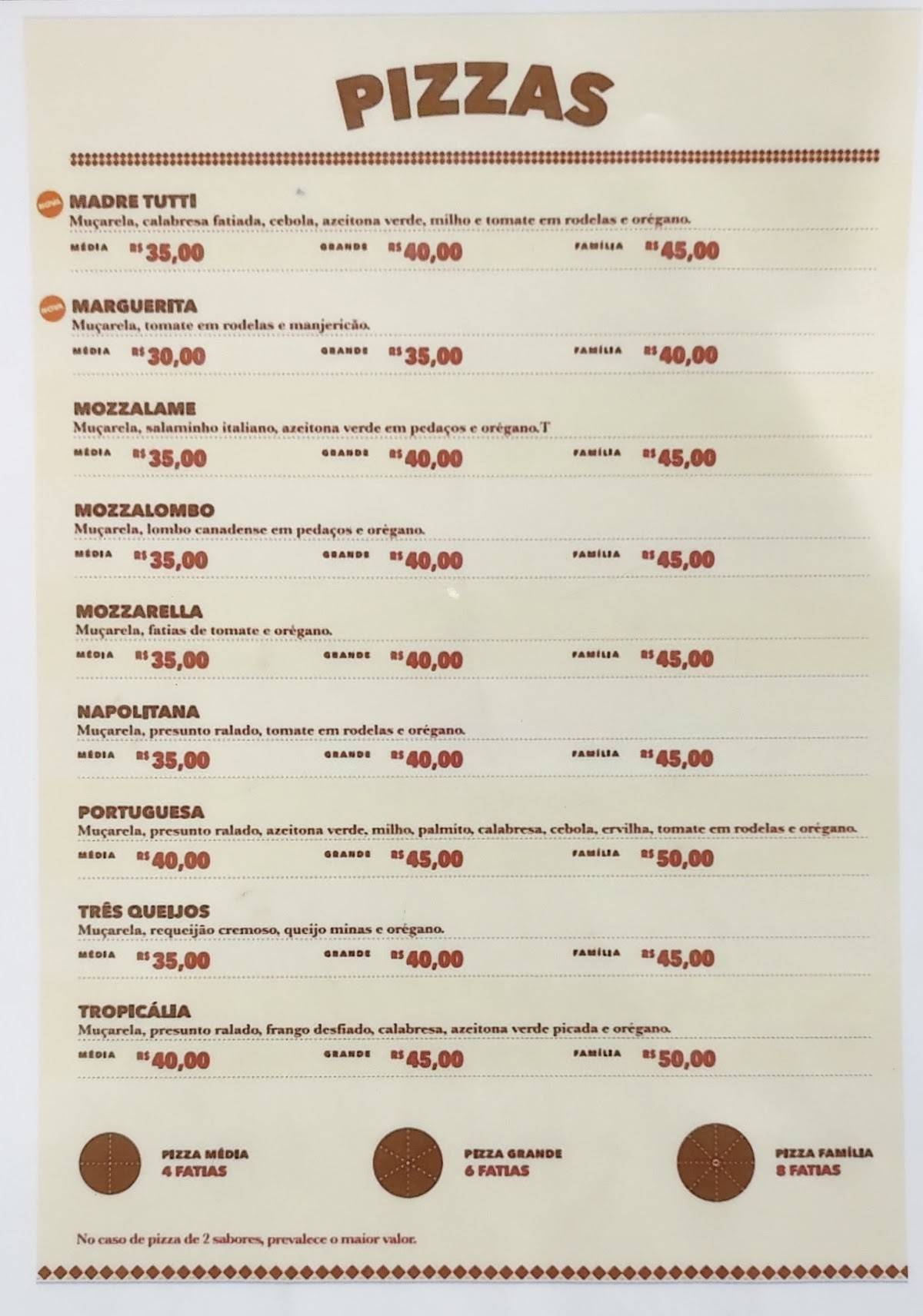 RK Pizzaria cardápio