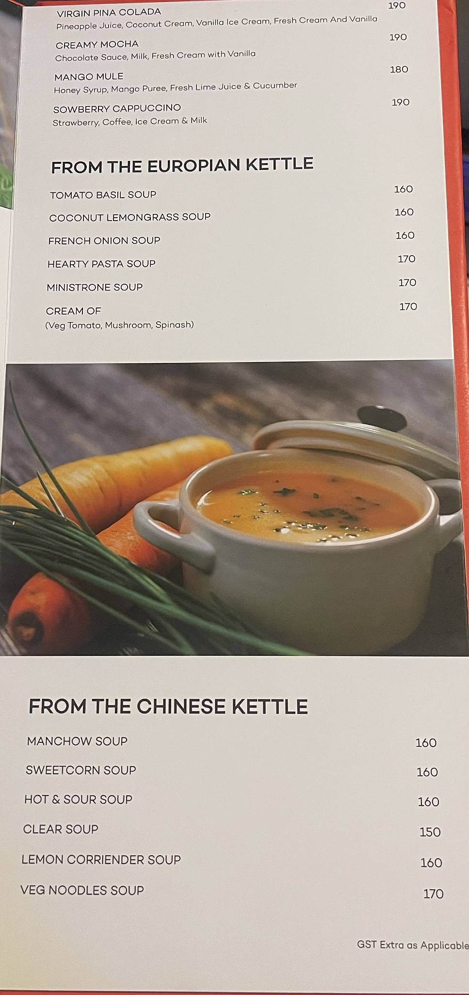 ROSE WOOD RESTAURANT menu