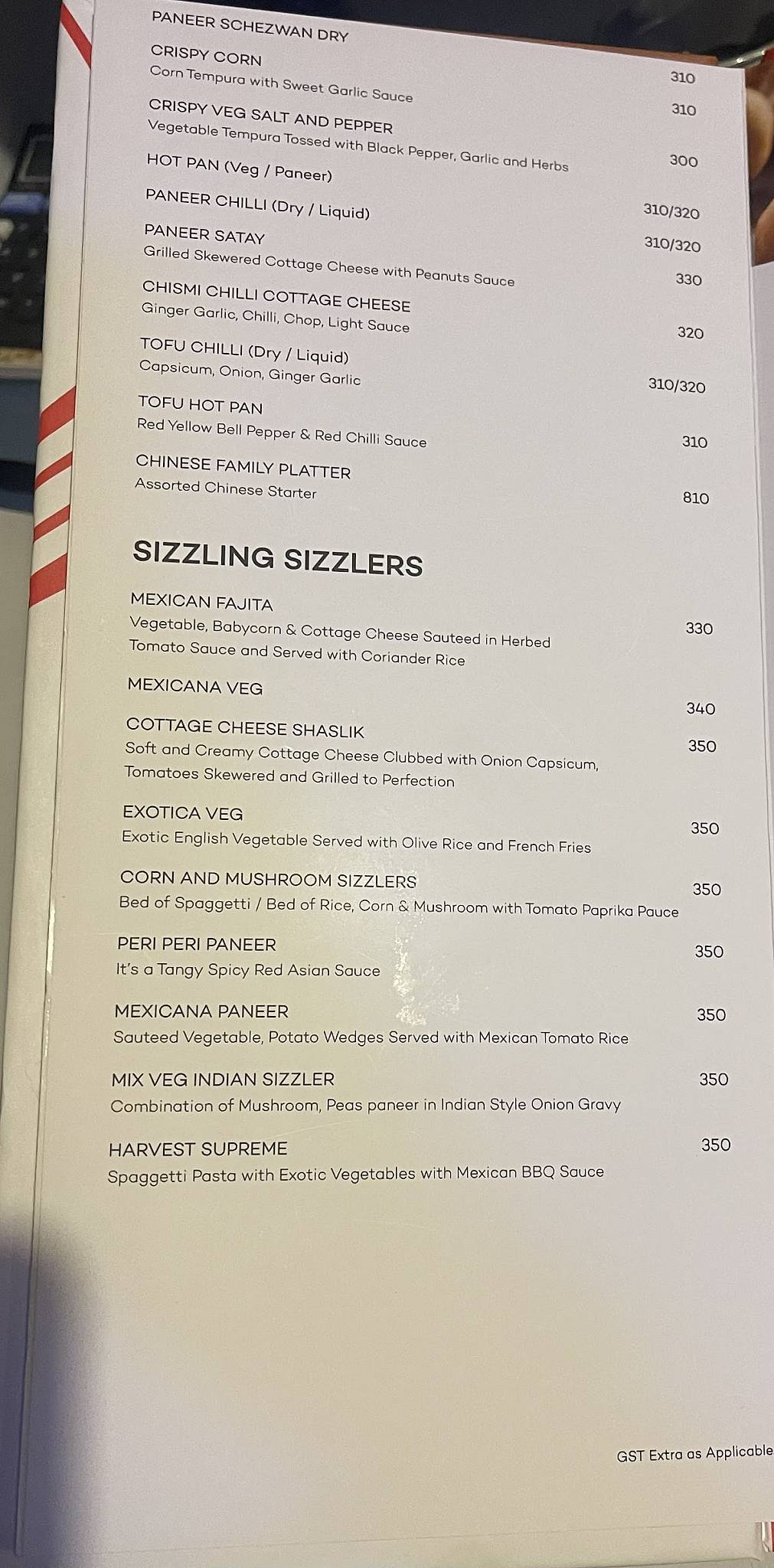 ROSE WOOD RESTAURANT menu