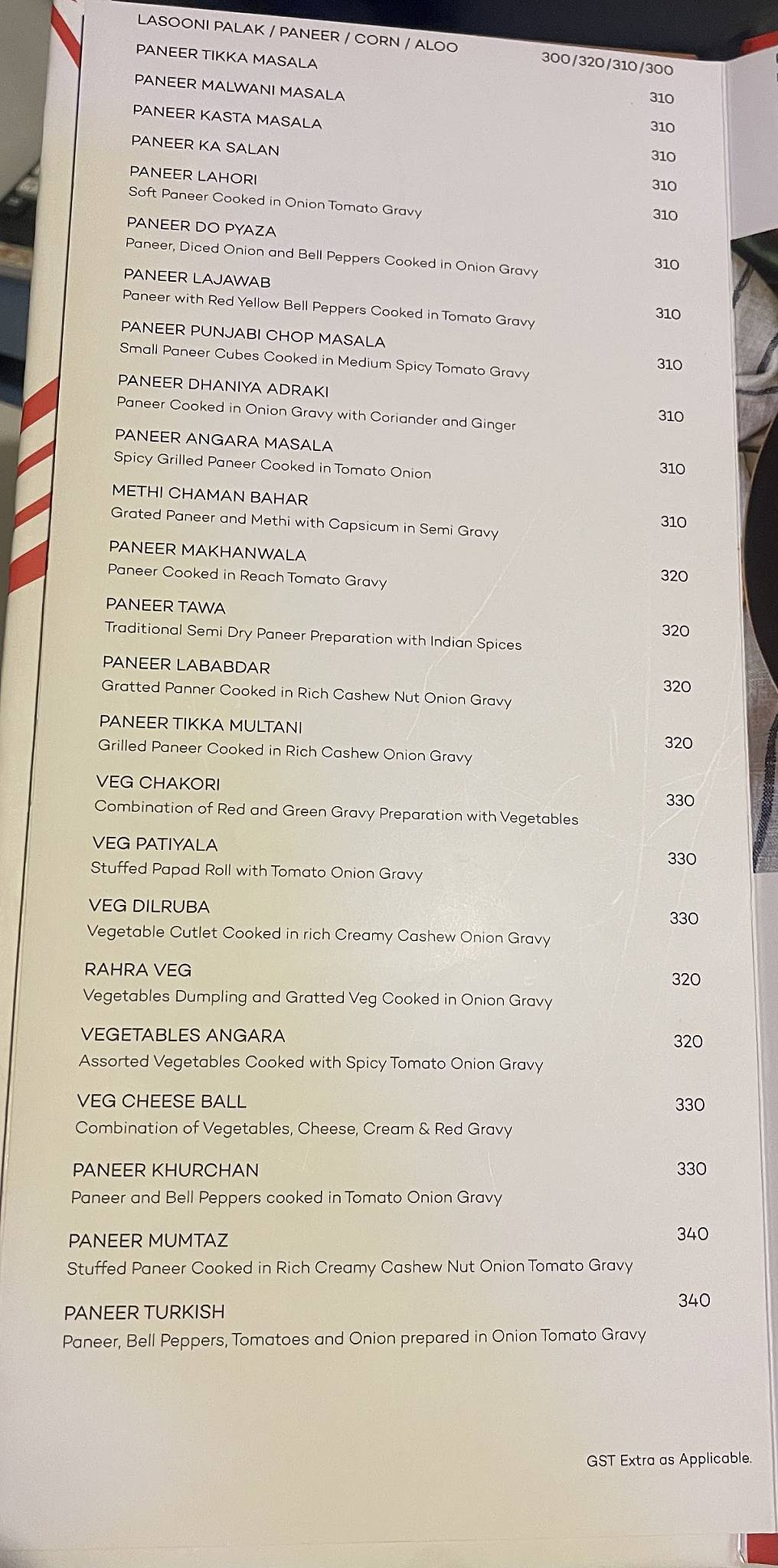 ROSE WOOD RESTAURANT menu