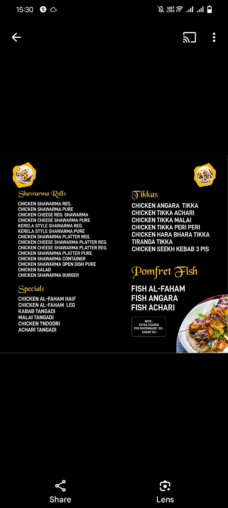 ROYAL SHAWRMA menu
