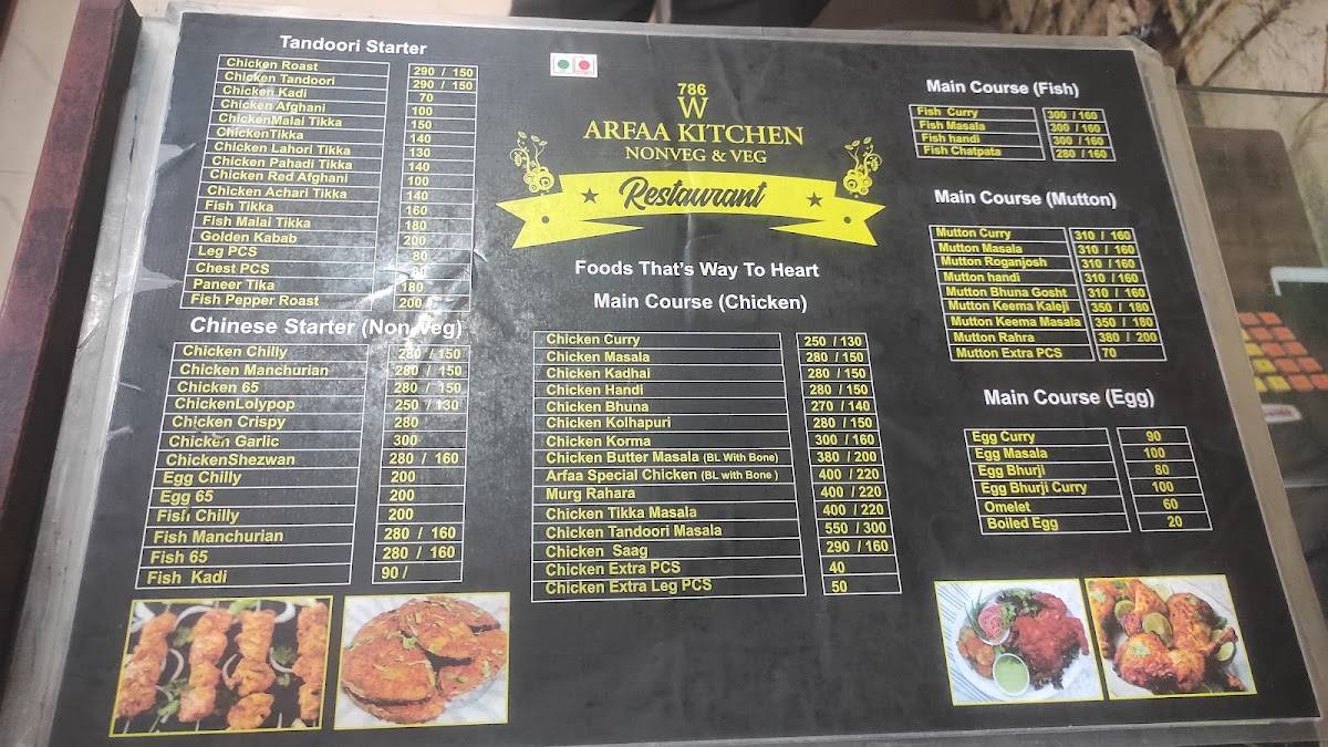 Arfaa Kitchen menu