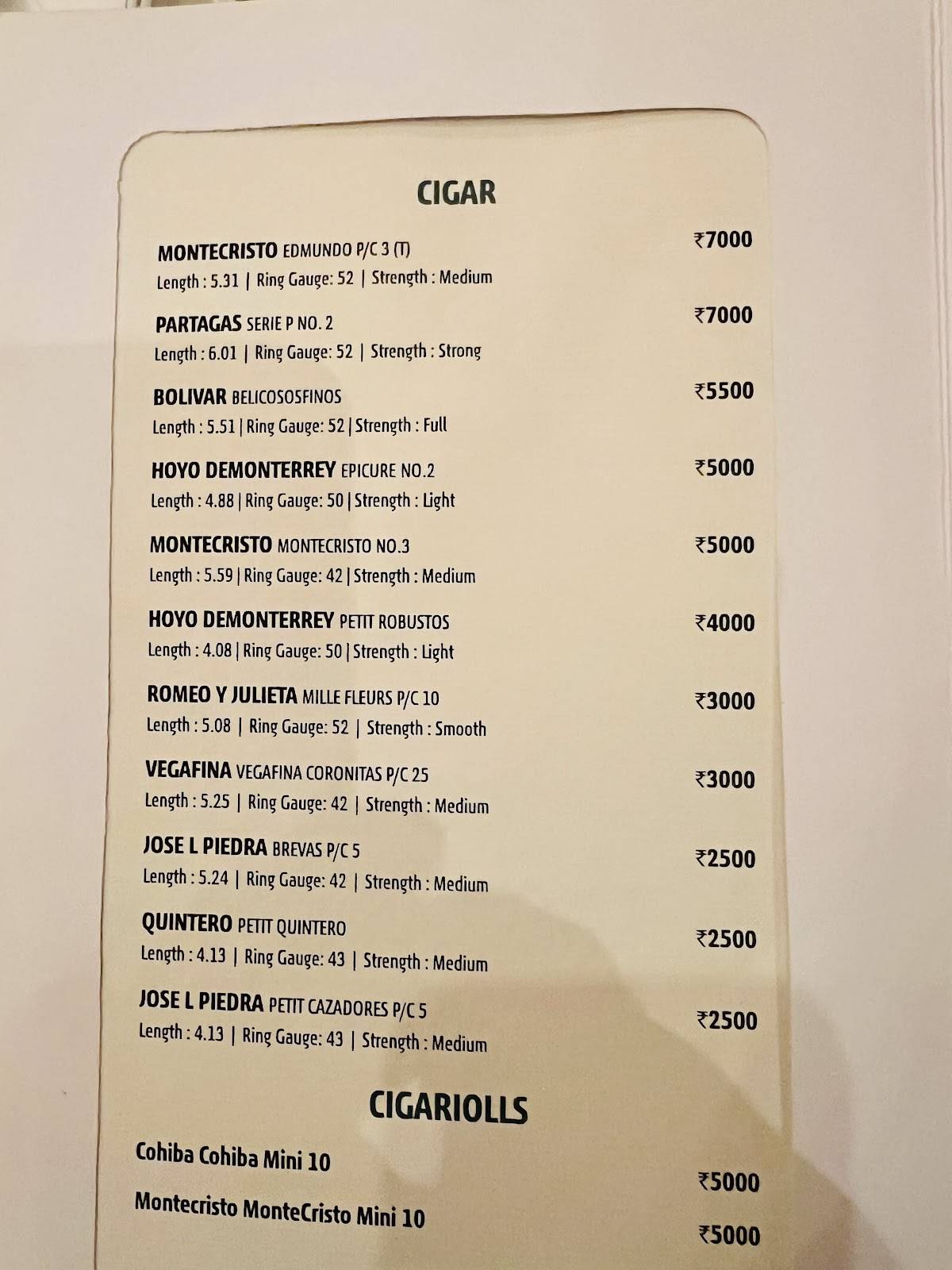 Rajput Room menu