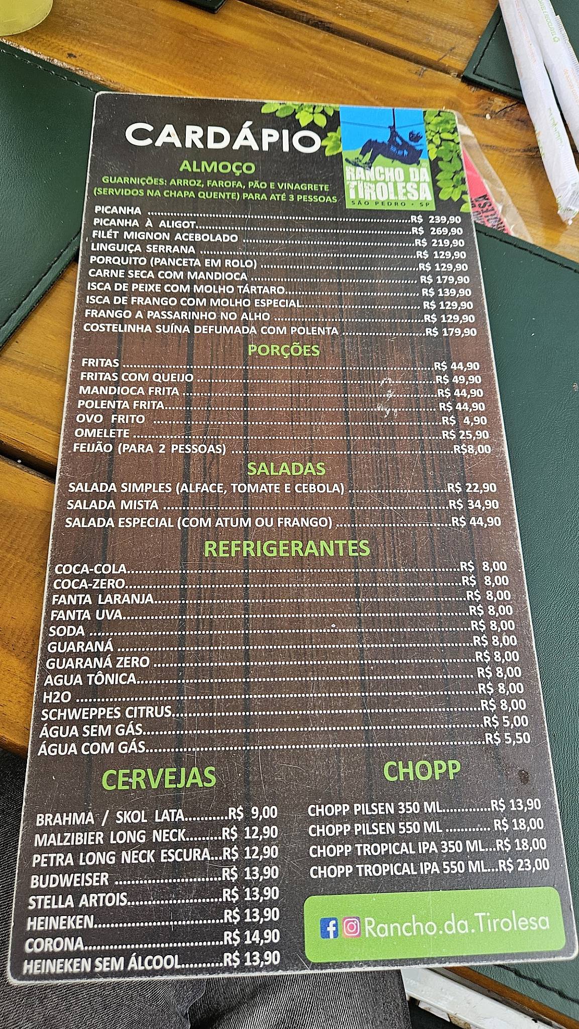 Rancho da Tirolesa cardápio