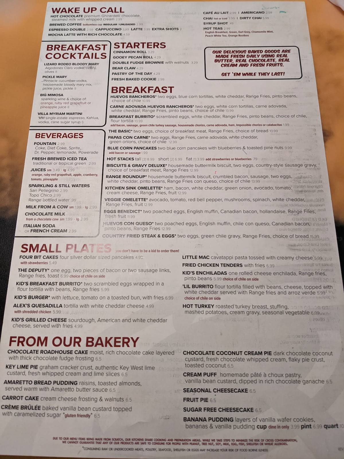 Menu at Range Cafe Los Lunas, Los Lunas