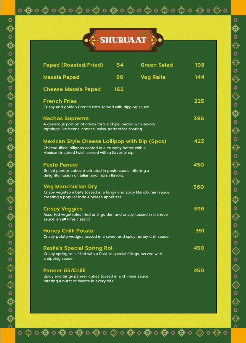 Rasila's Kitchen menu