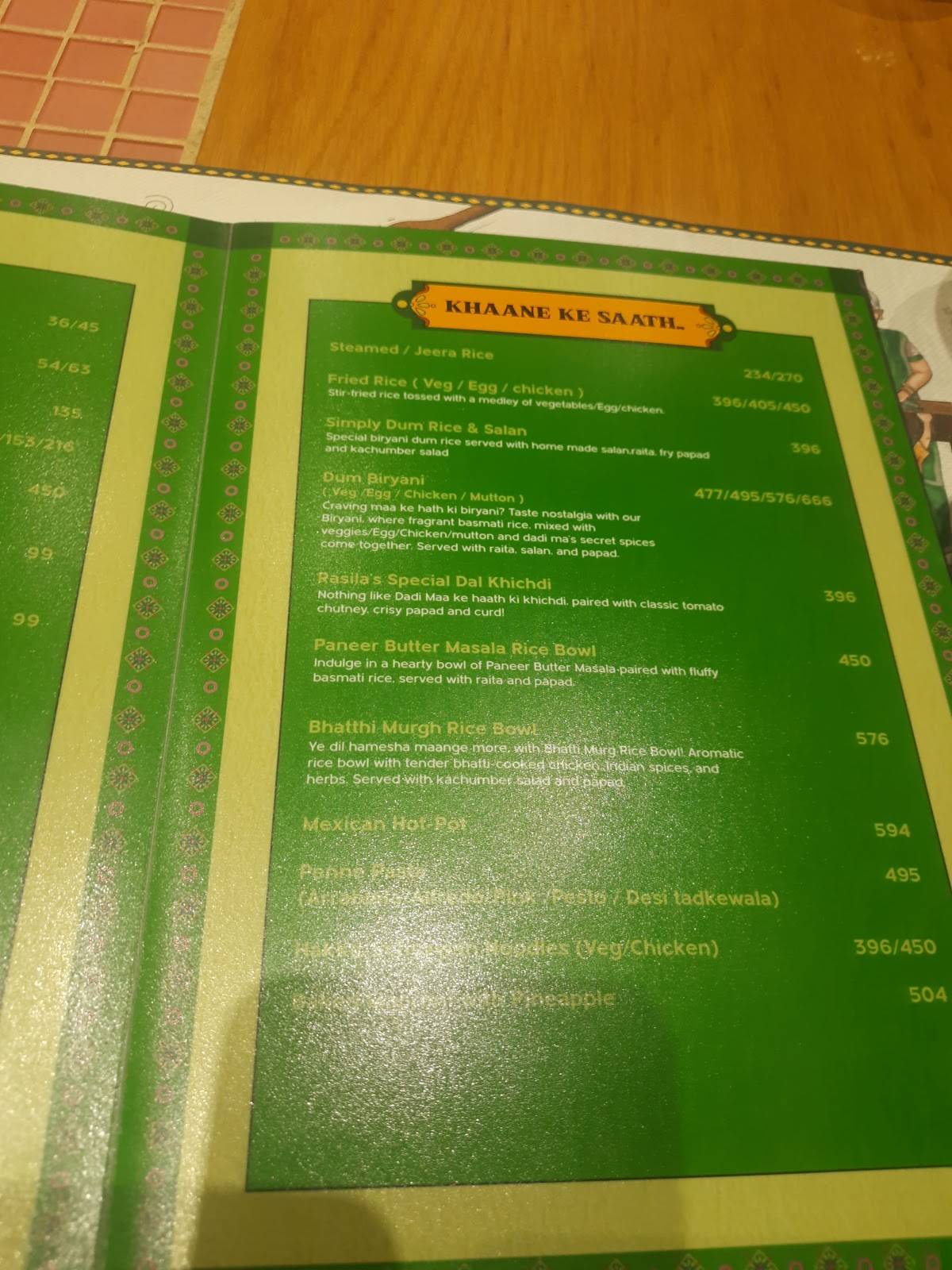 Rasila's Kitchen menu