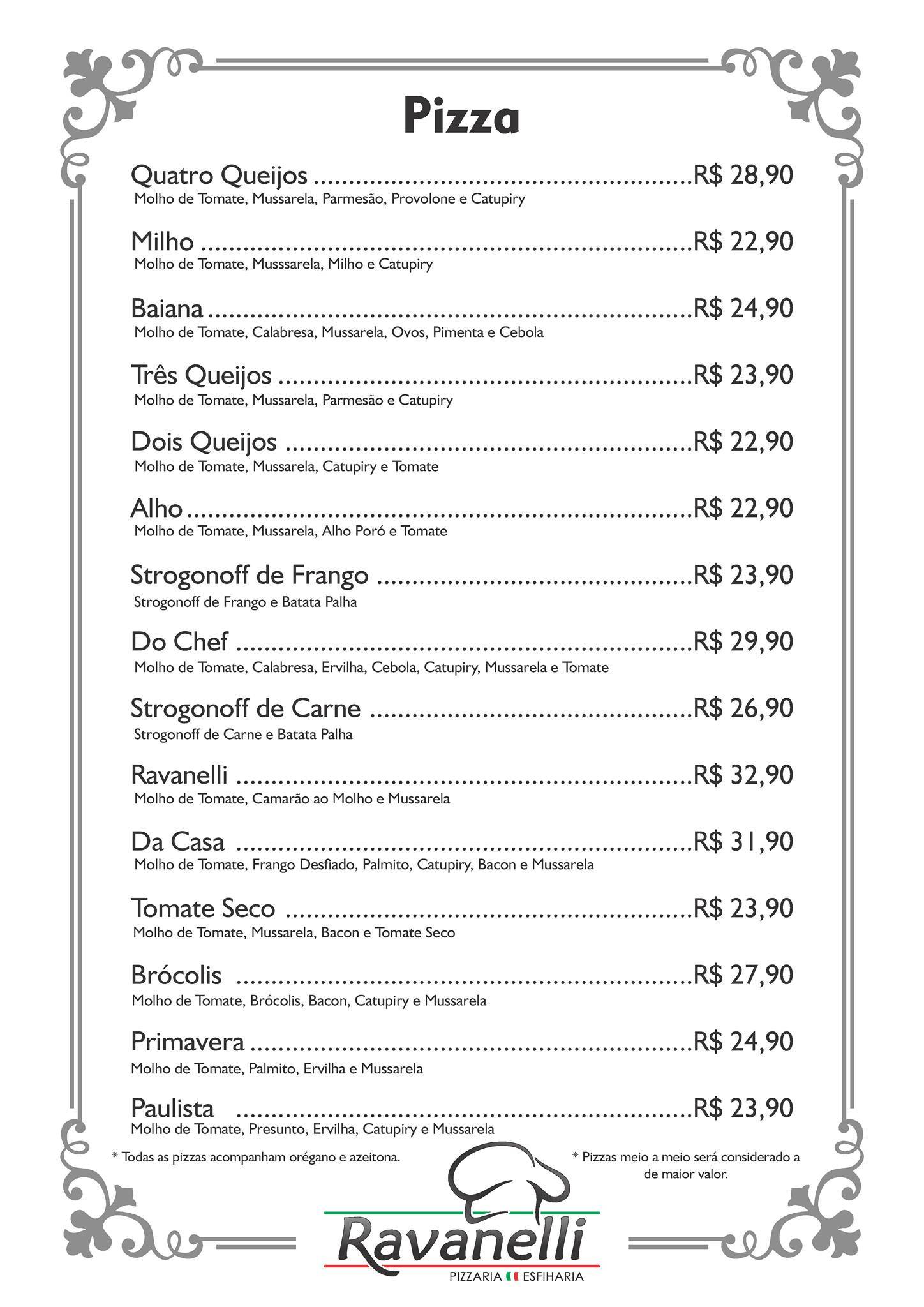 Ravanelli Pizzaria Tremembé SP cardápio