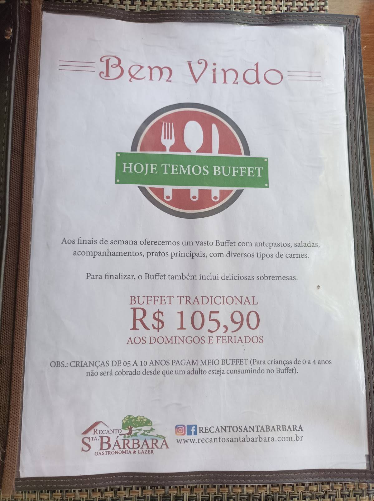 Recanto Santa Bárbara cardápio