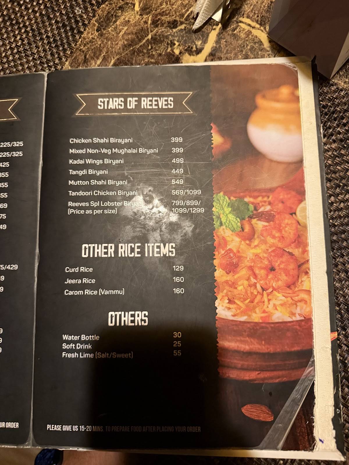 Reeves Royale Restaurant menu