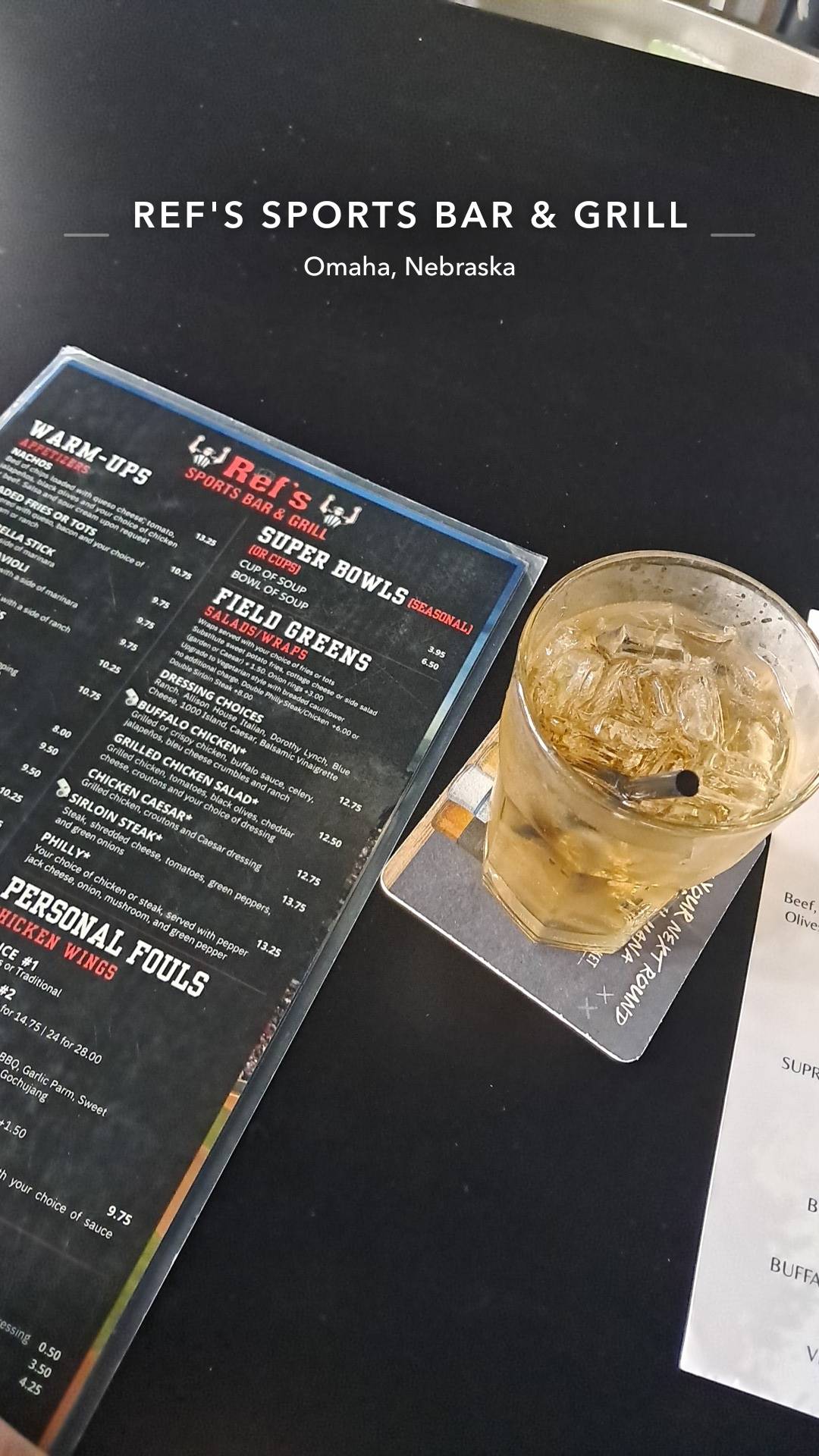 Menu at Ref's Sports Bar & Grill, Omaha