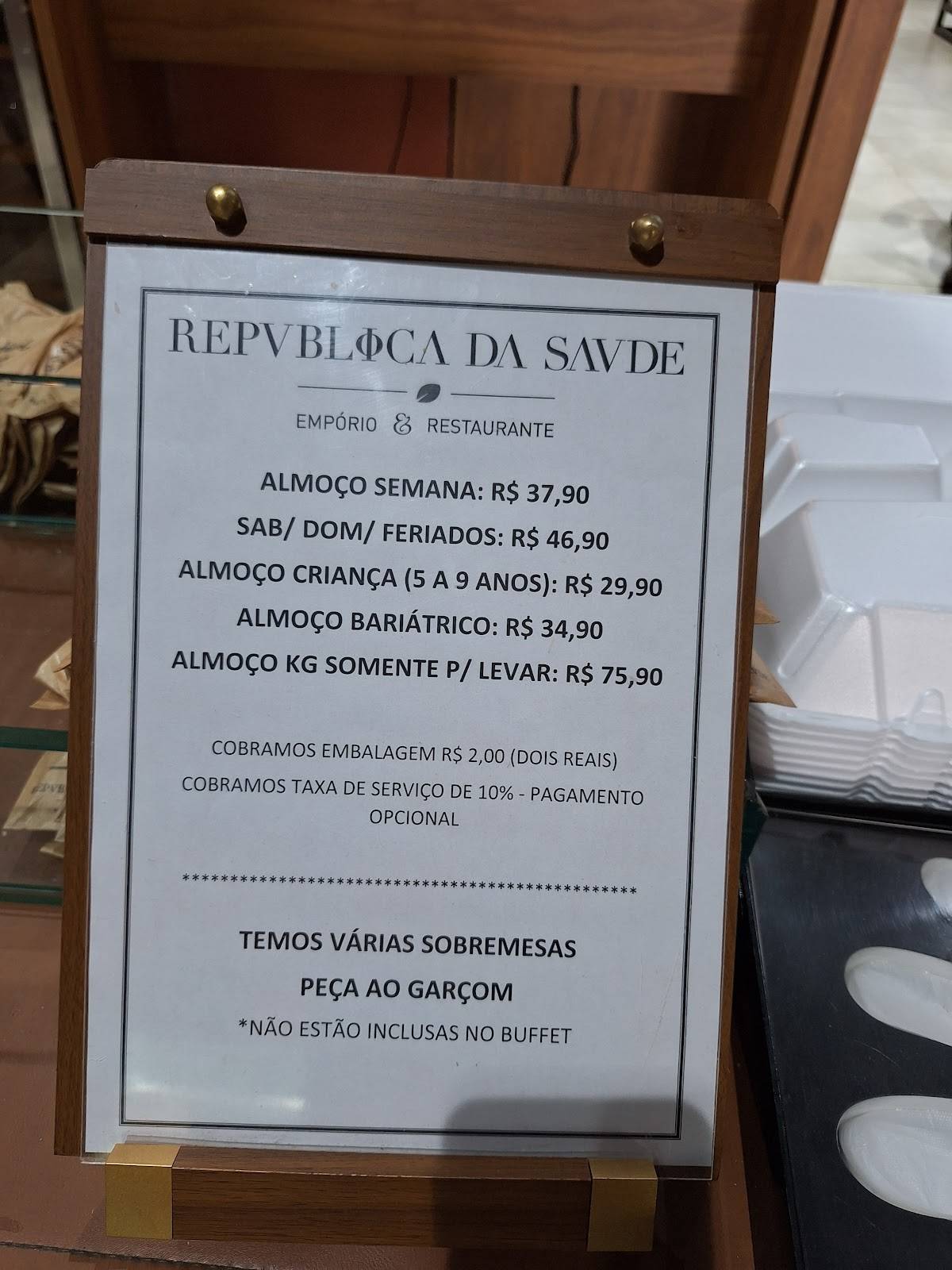 República da Saúde cardápio