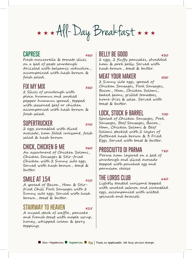 154 Breakfast Club menu
