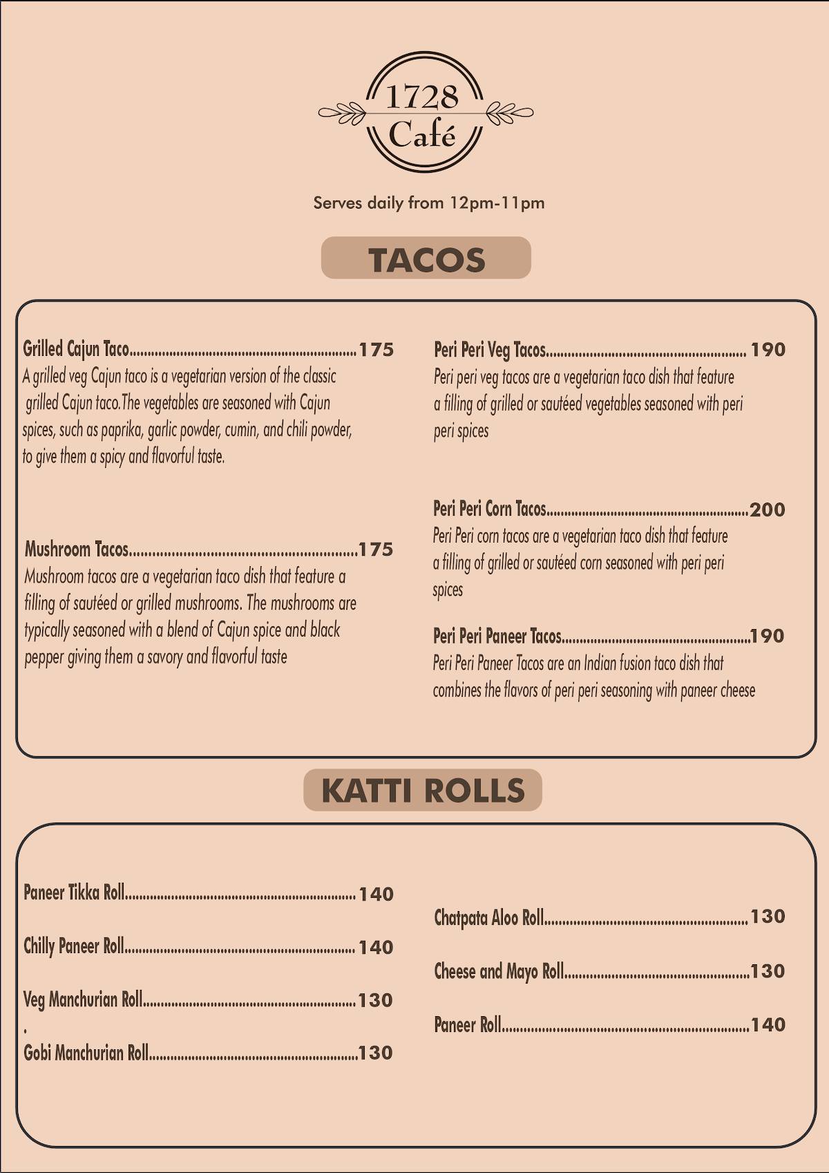 1728 Cafe menu