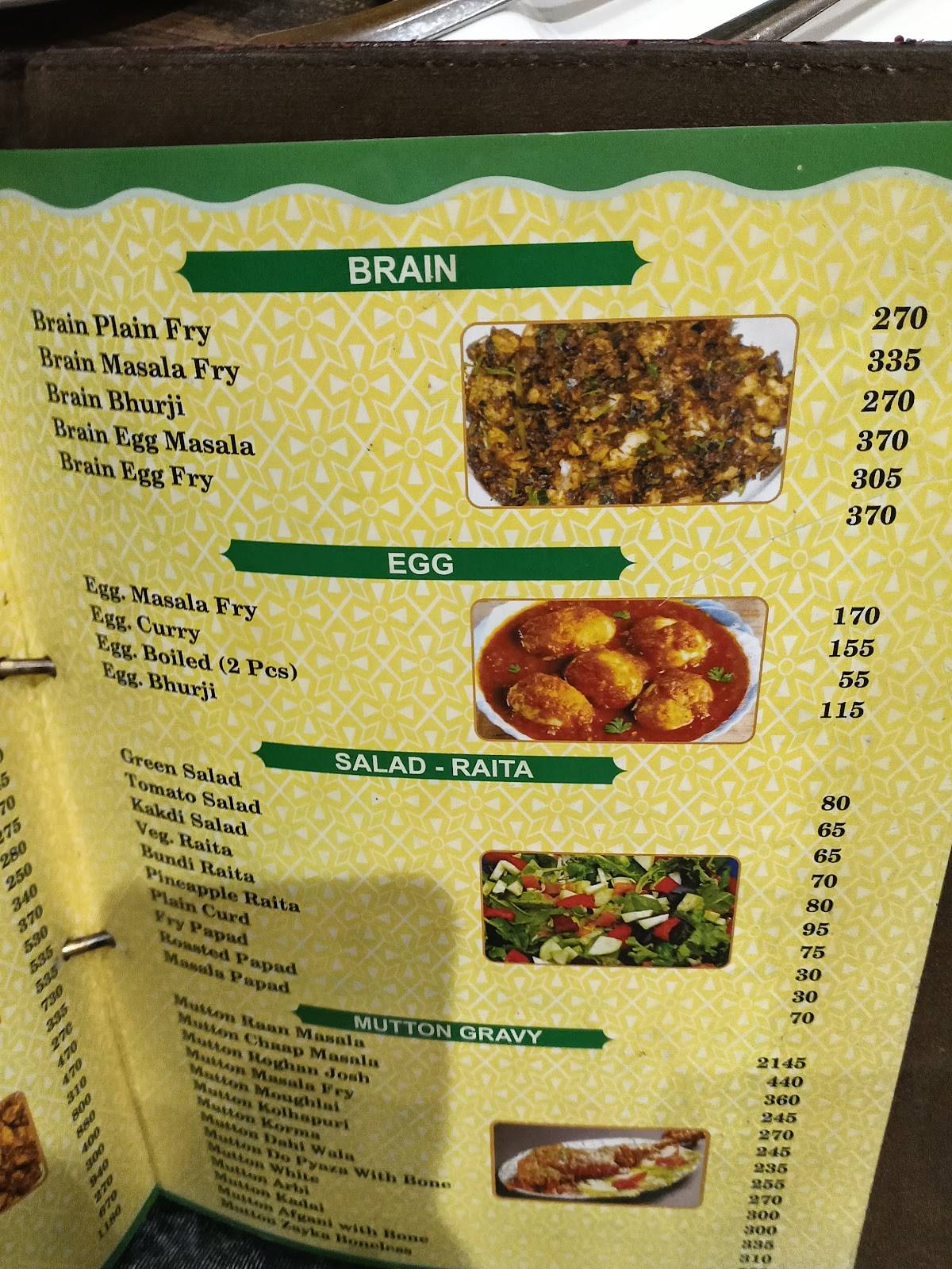 AL NIZAMI DARBAR menu