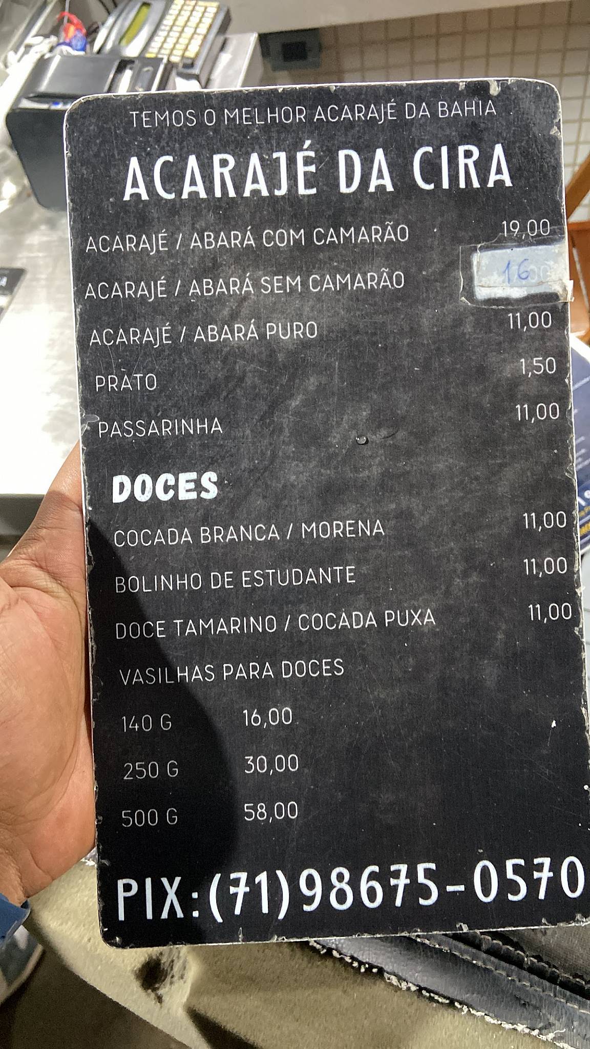 Acarajé da Cira cardápio