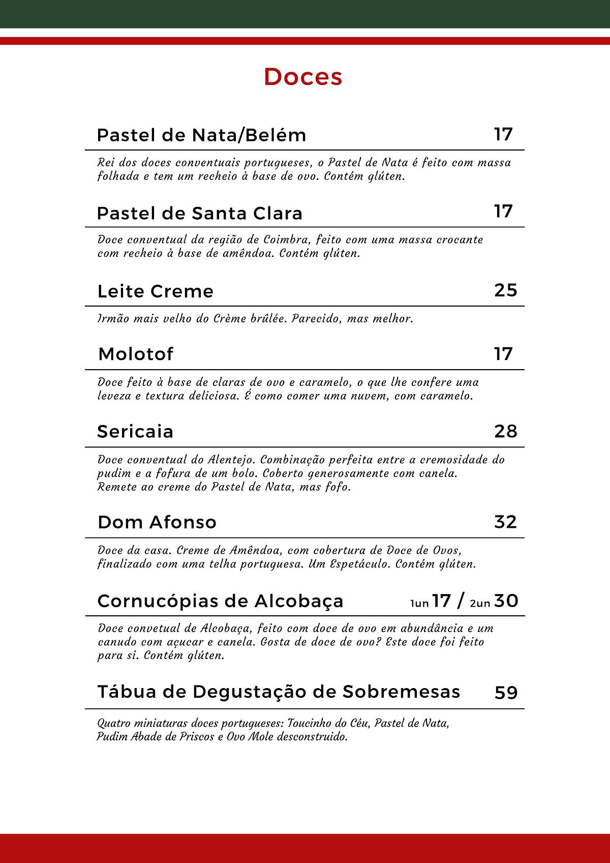 Afonso's cardápio
