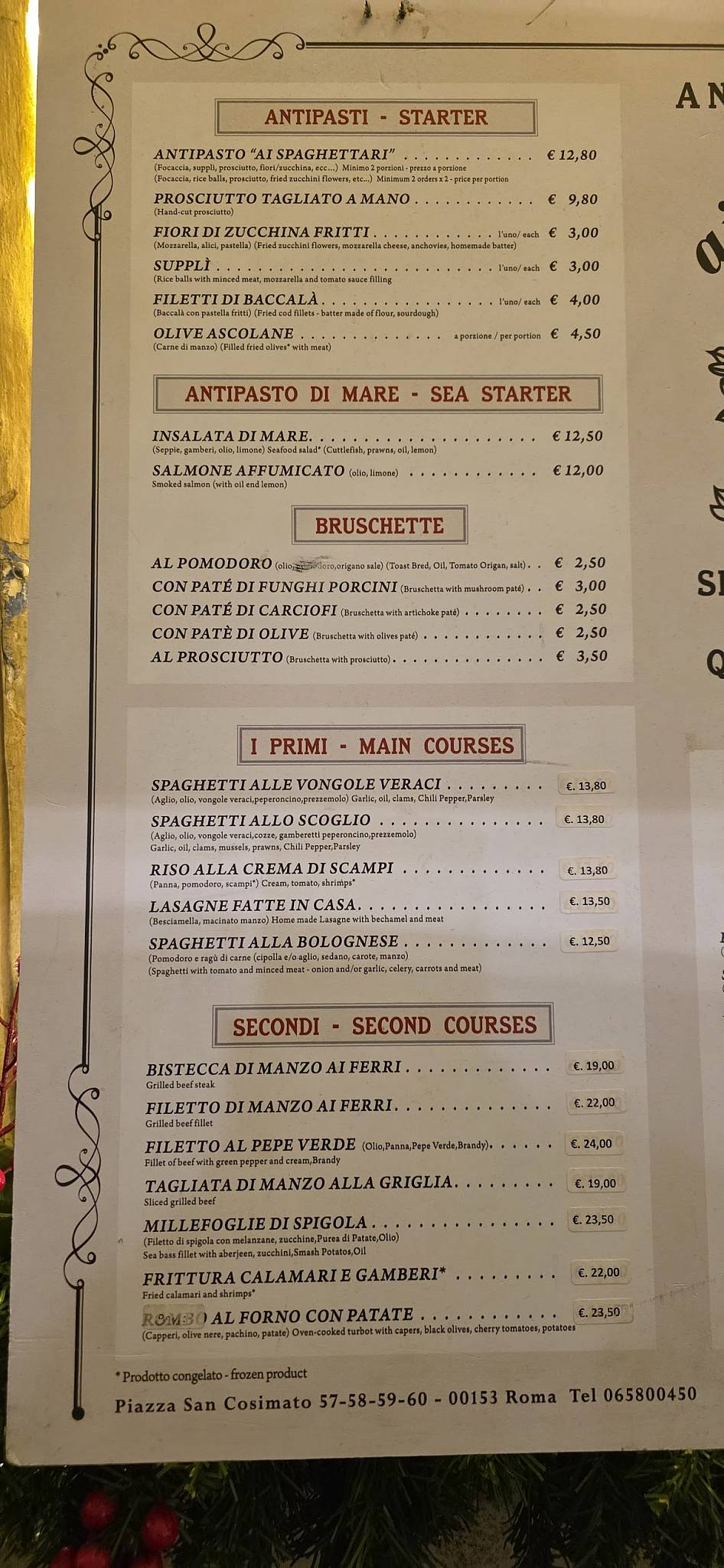 Menu di Ristorante Ai Spaghettari Dal 1896 