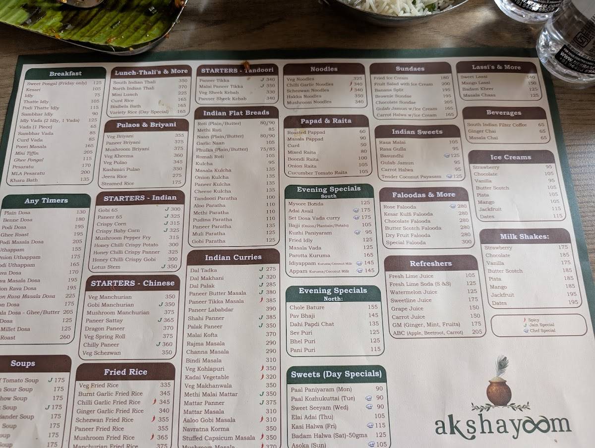 Akshayaam menu
