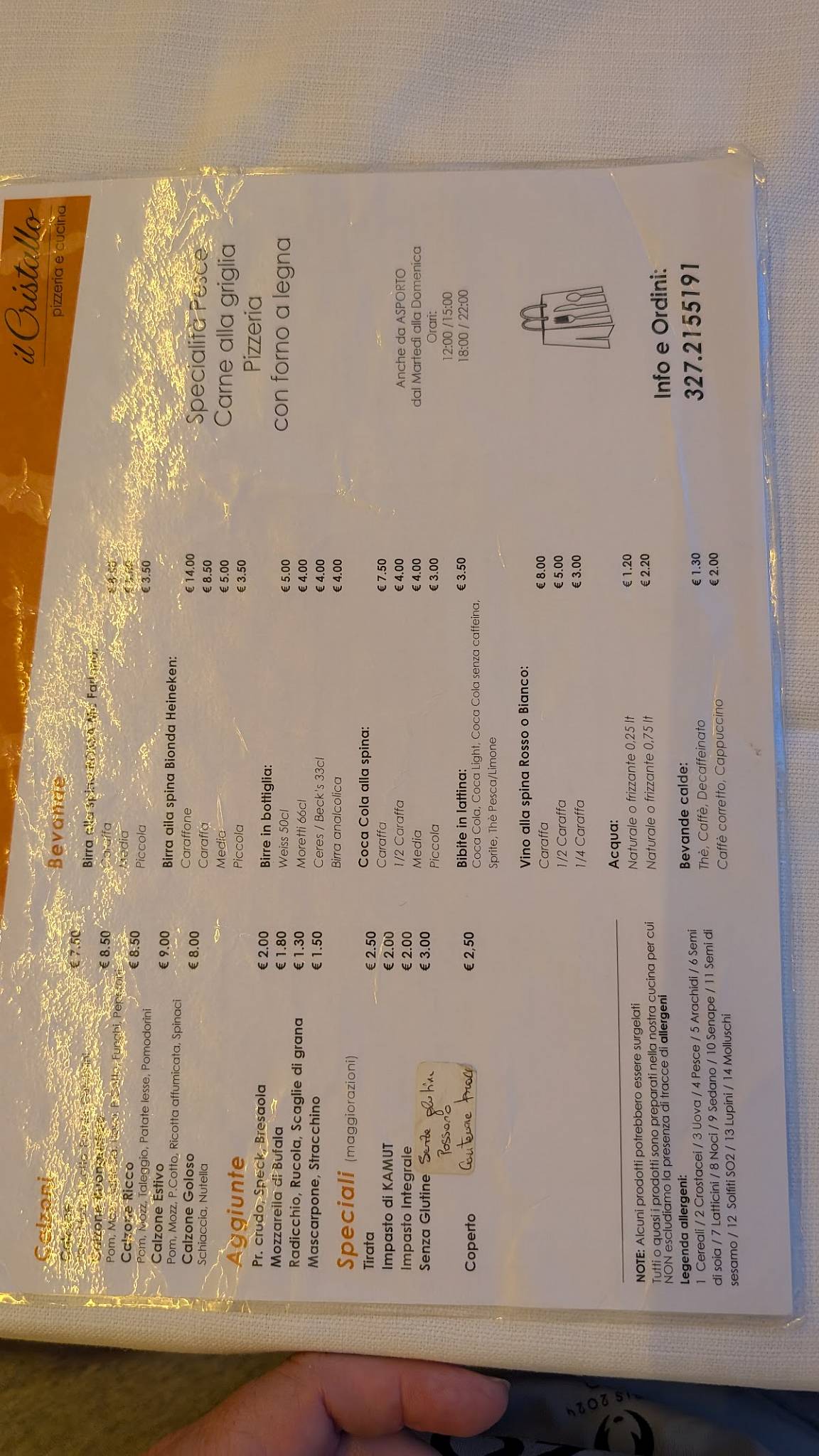 Menu di Al Cristallo 