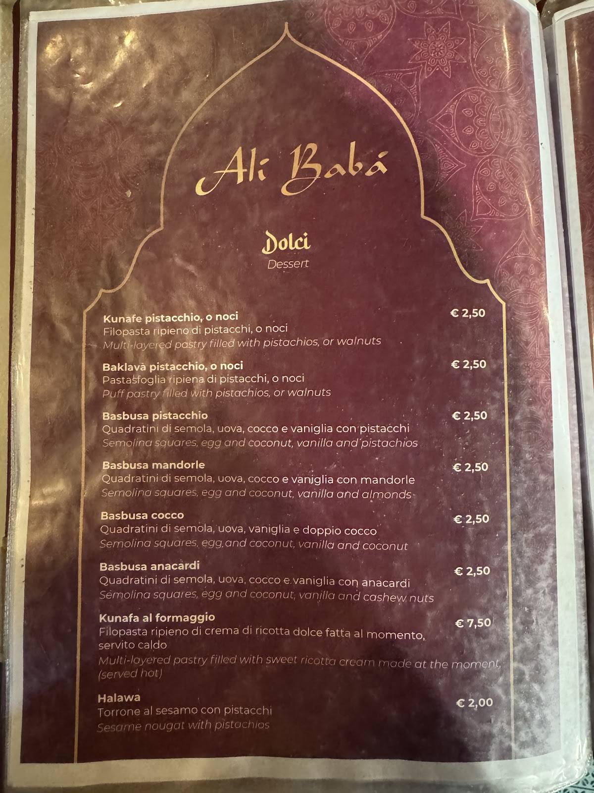 Menu di Ristorante Alibabà 