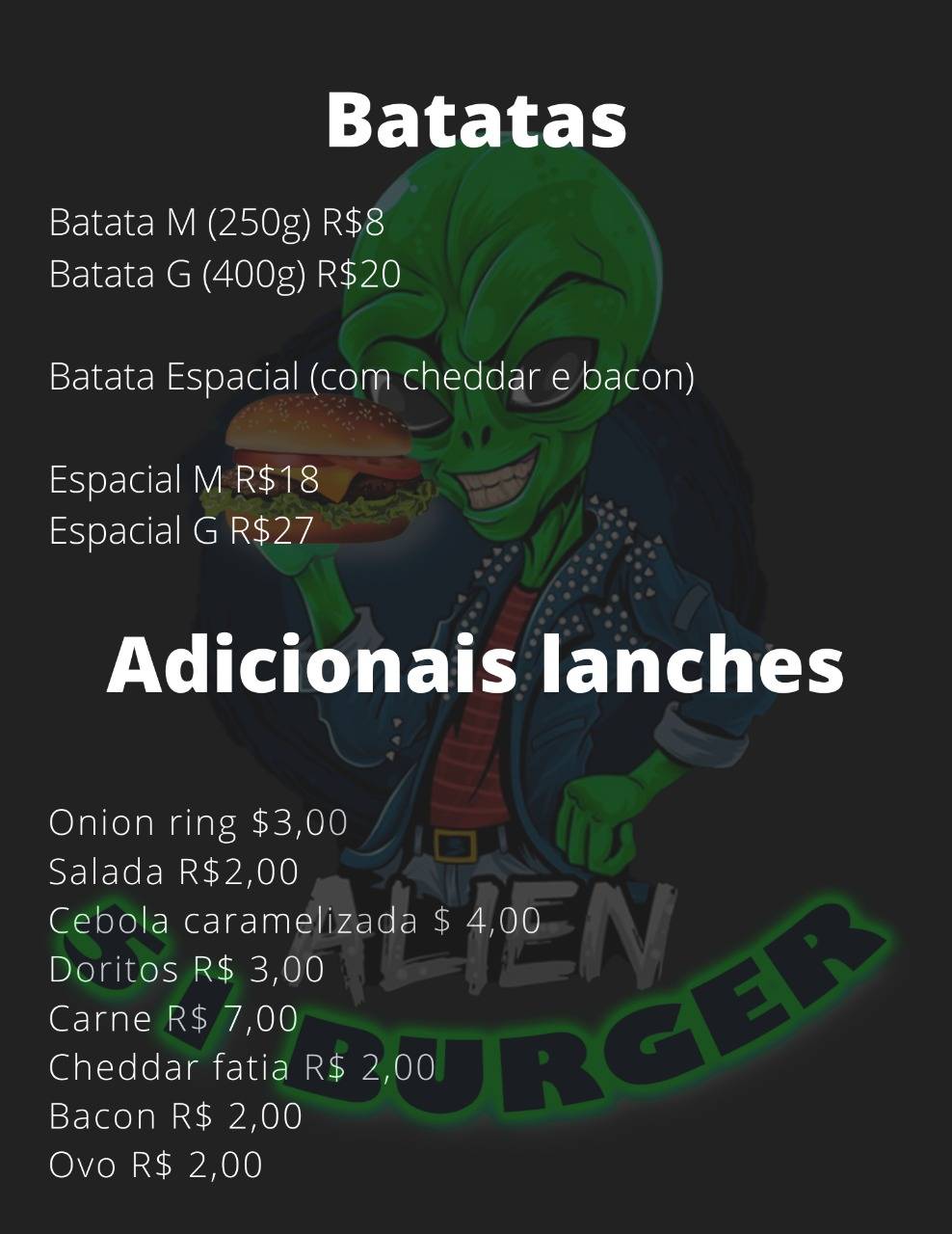 Alien 51 Burger cardápio