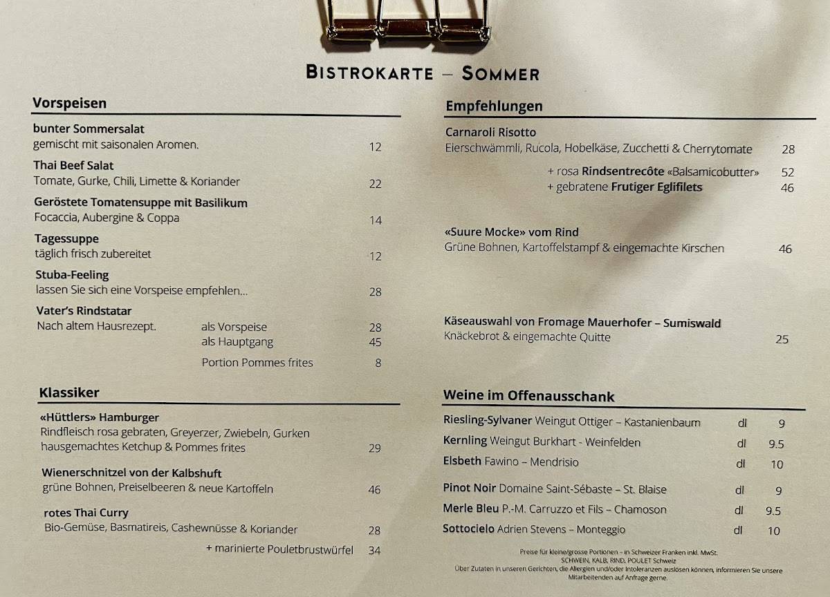 Menu di Restaurant Alpenblick Adelboden 