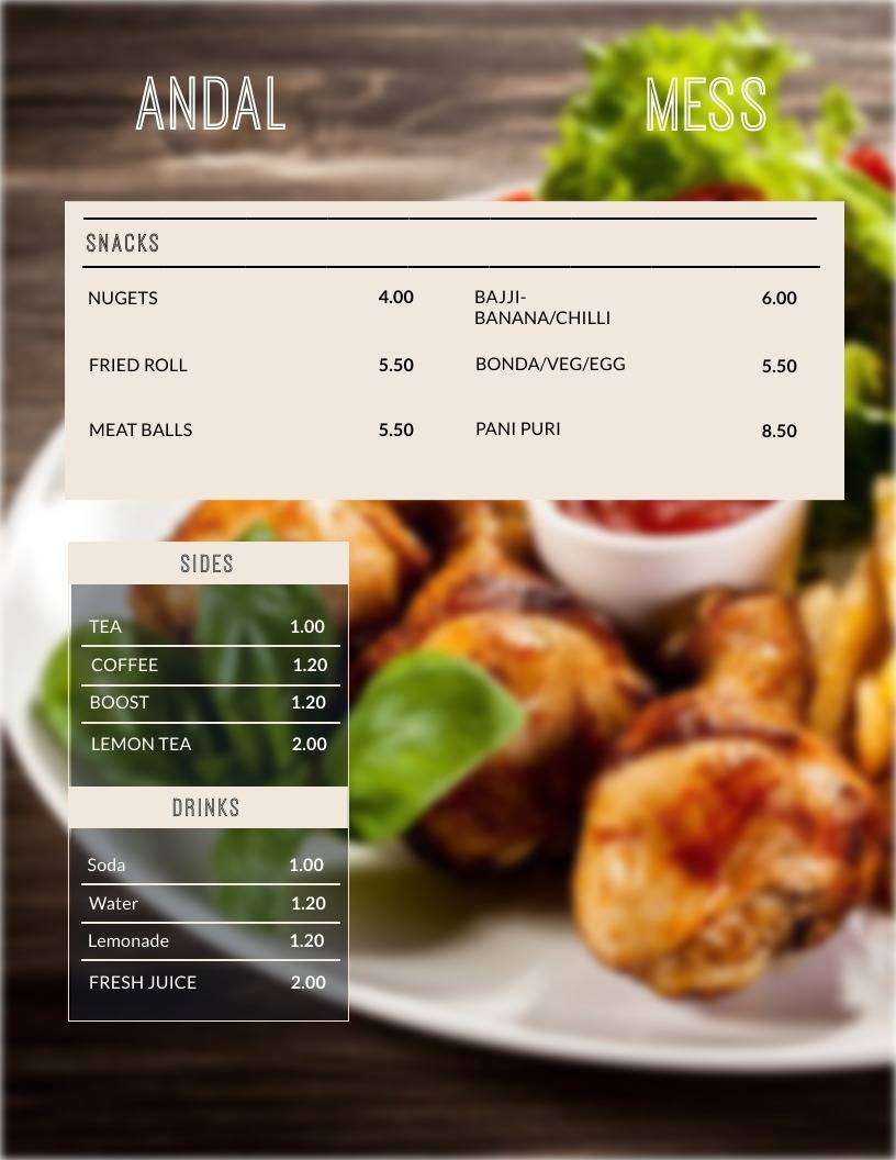 Andal Mess menu
