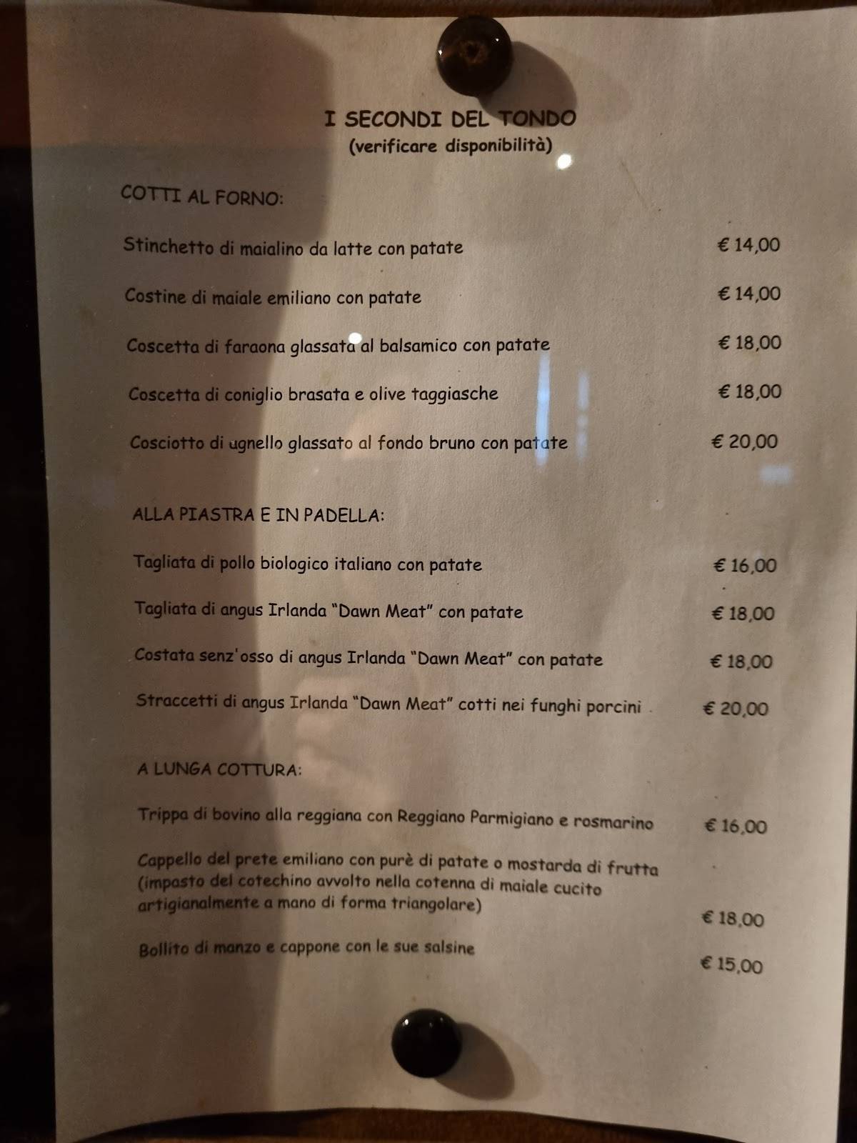 Menu di Antica Trattoria del Tondo 
