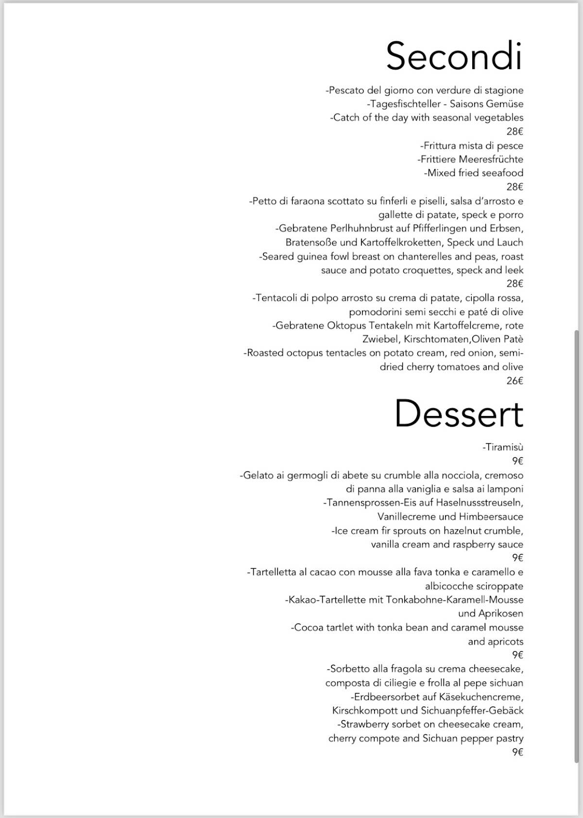 Menu di Aqua Restaurant 