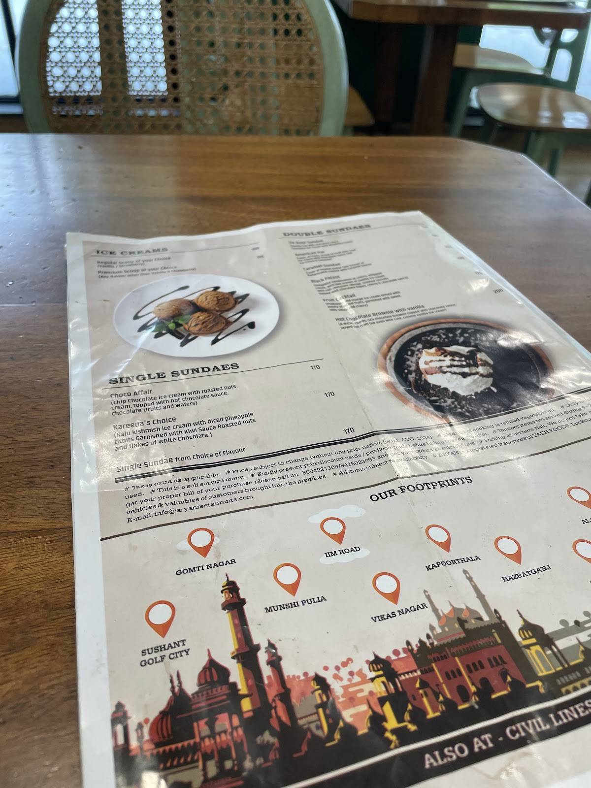 Aryan Gomtinagar menu