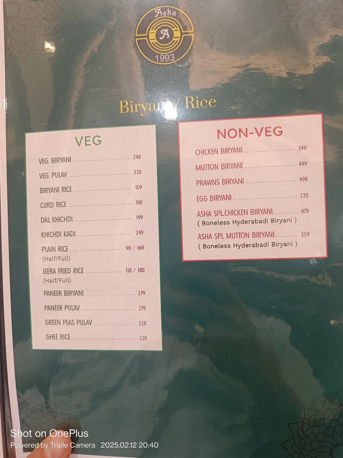 Hotel Asha - Veg & Non-veg menu