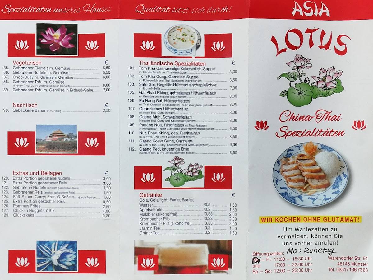 Speisekarte von Asia Lotus ChinaThai restaurant, Münster
